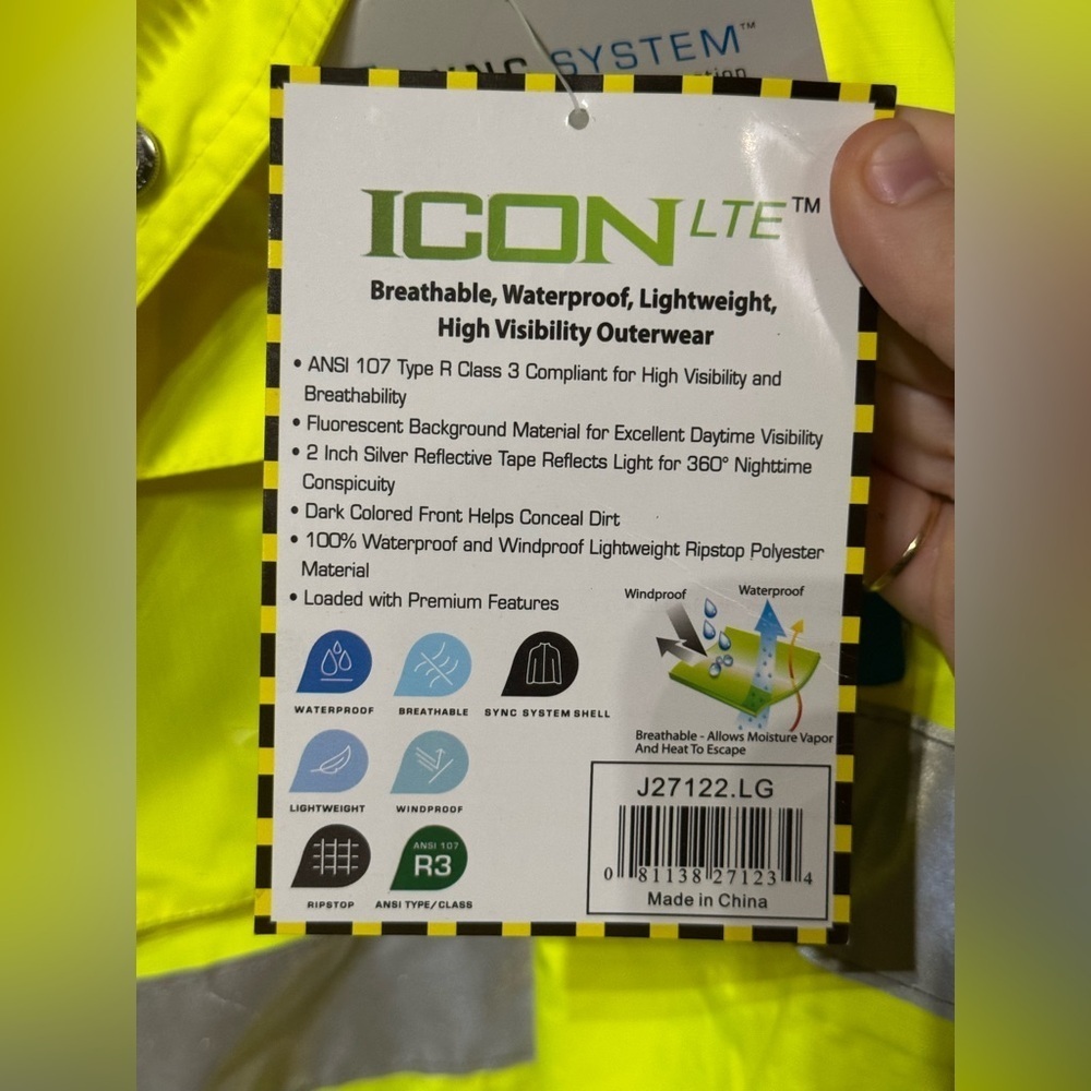 Tingley Hi-Vis Yellow and Black Safety Shell/Jacket Size Large with Tags - Picture 4 of 9